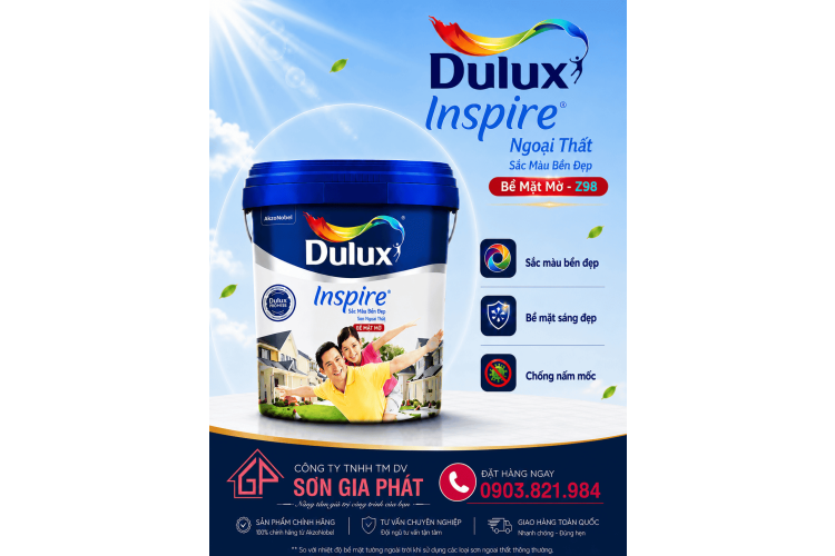 Dulux Inspire Ngoại Thất Sắc Màu Bền Đẹp Bề Mặt Mờ- Z98